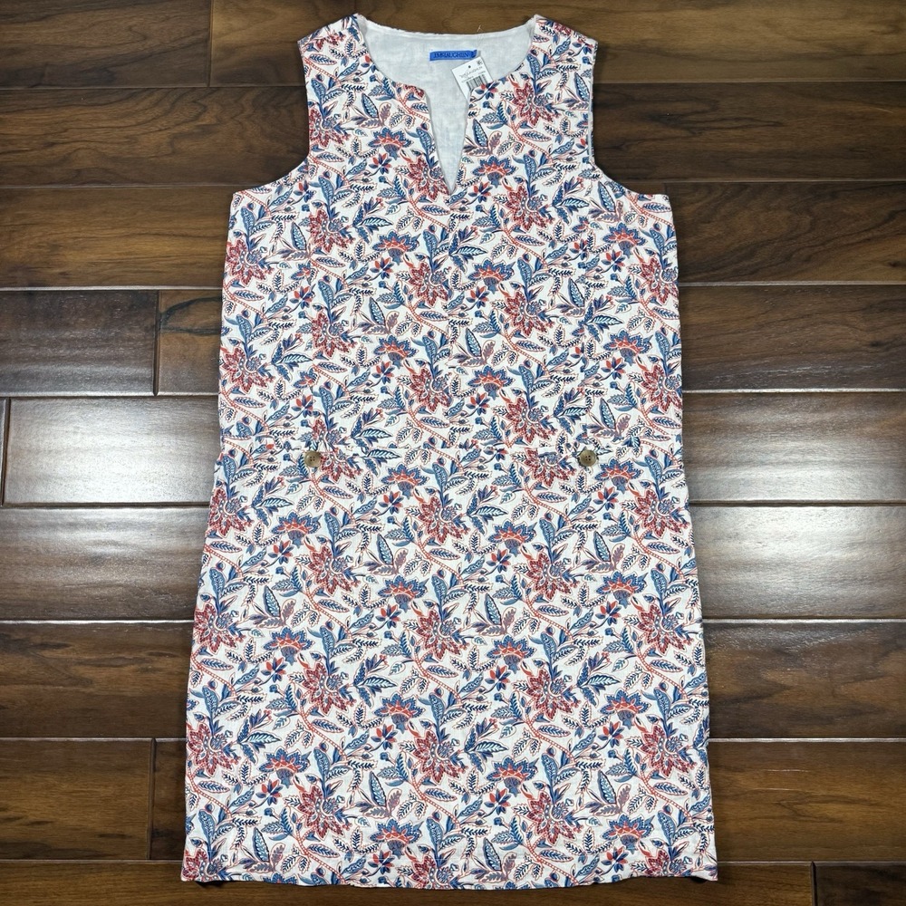 J. McLaughlin Women's Size Medium Coral‎ Floral Sleeveless Rue Linen Dress $218